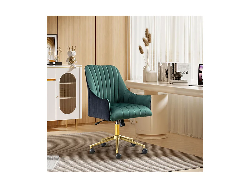 Chaise de bureau pivotante en velours - avec 5 roulettes - hauteur réglable - charge 150kg - Vert