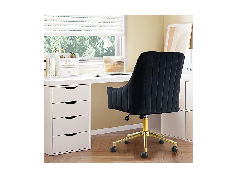 Chaise de bureau pivotante en velours - avec 5 roulettes - hauteur réglable - charge 150kg - Vert