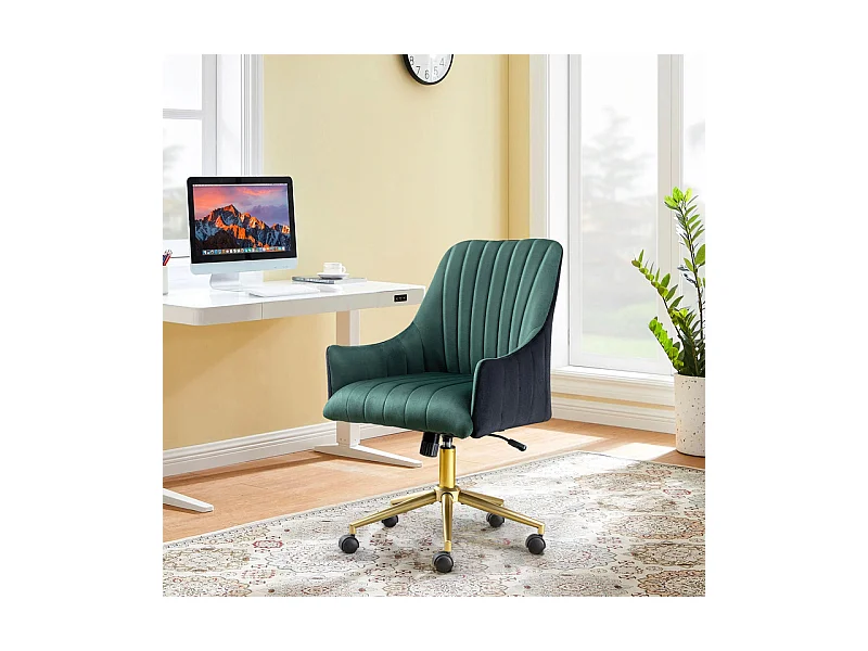 Chaise de bureau pivotante en velours - avec 5 roulettes - hauteur réglable - charge 150kg - Vert