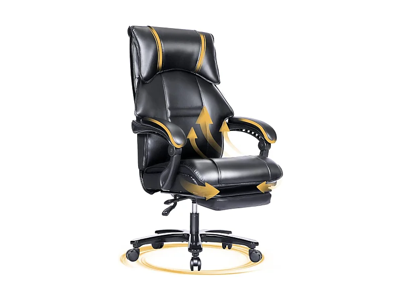 Fauteuil de bureau en cuir PU avec repose pieds, siège Inclinable pivotant, cadre en métal, charge 200 kg