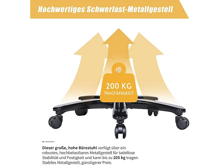 Bürostuhl aus PU-Leder mit Fußstütze, neigbarer drehbarer Sitz, Metallrahmen, Belastung 200 kg