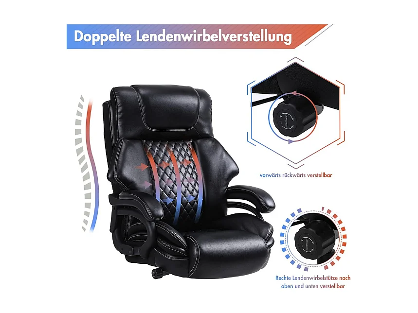 Fauteuil de Bureau pivotante - Cuir - ergonomique - avec support lombaire réglable - charge 200 kg