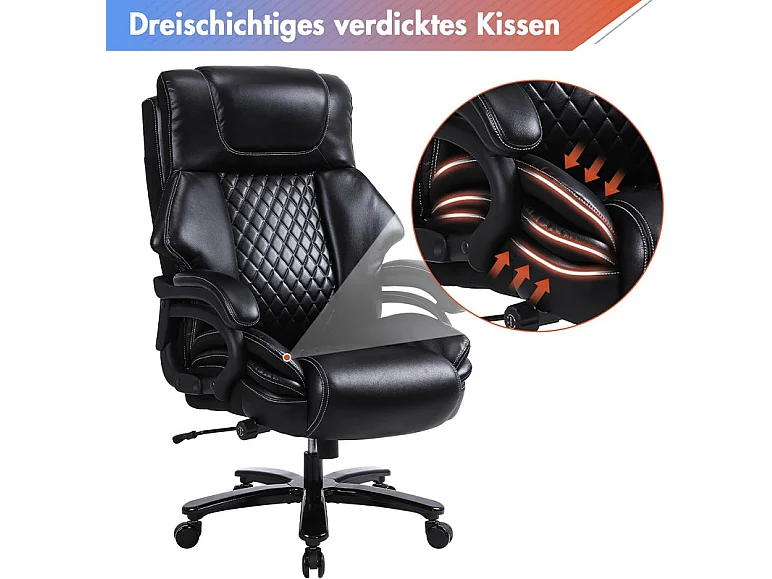 Fauteuil de Bureau pivotante - Cuir - ergonomique - avec support lombaire réglable - charge 200 kg