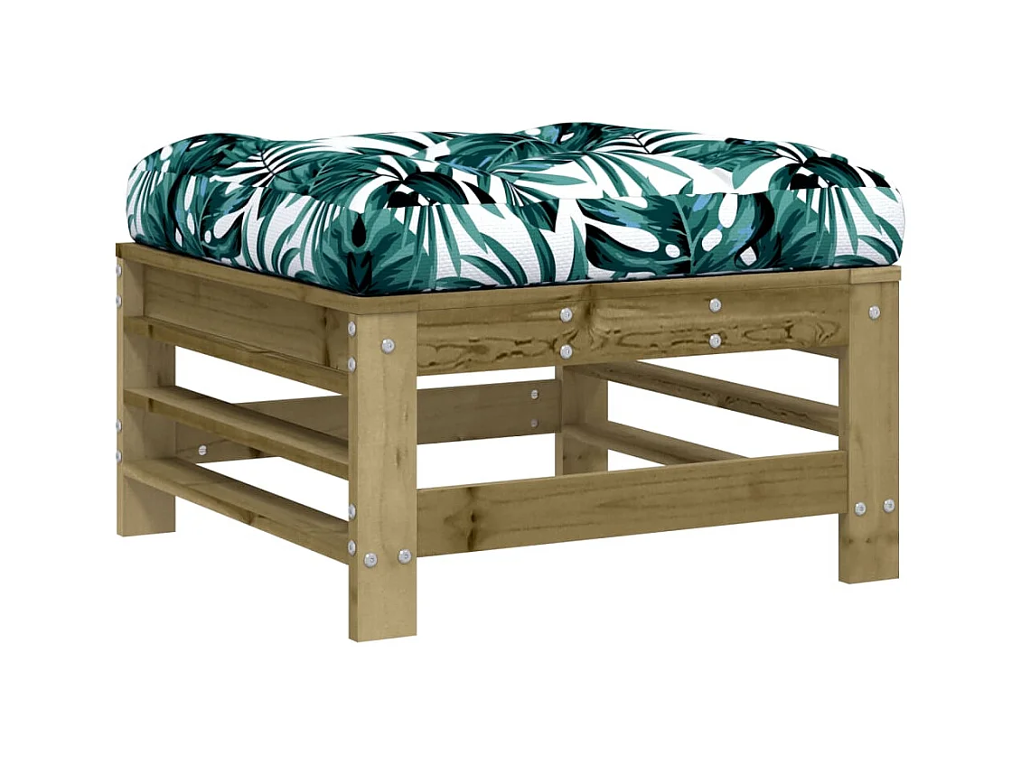 Livan  Repose-pied de jardin avec coussin bois de pin imprégné