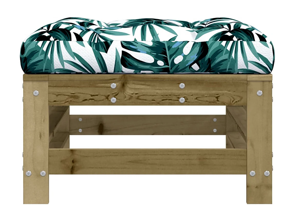 Livan  Repose-pied de jardin avec coussin bois de pin imprégné