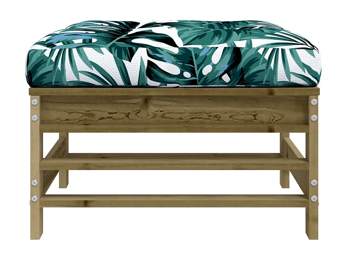 Livan  Repose-pied de jardin avec coussin bois de pin imprégné