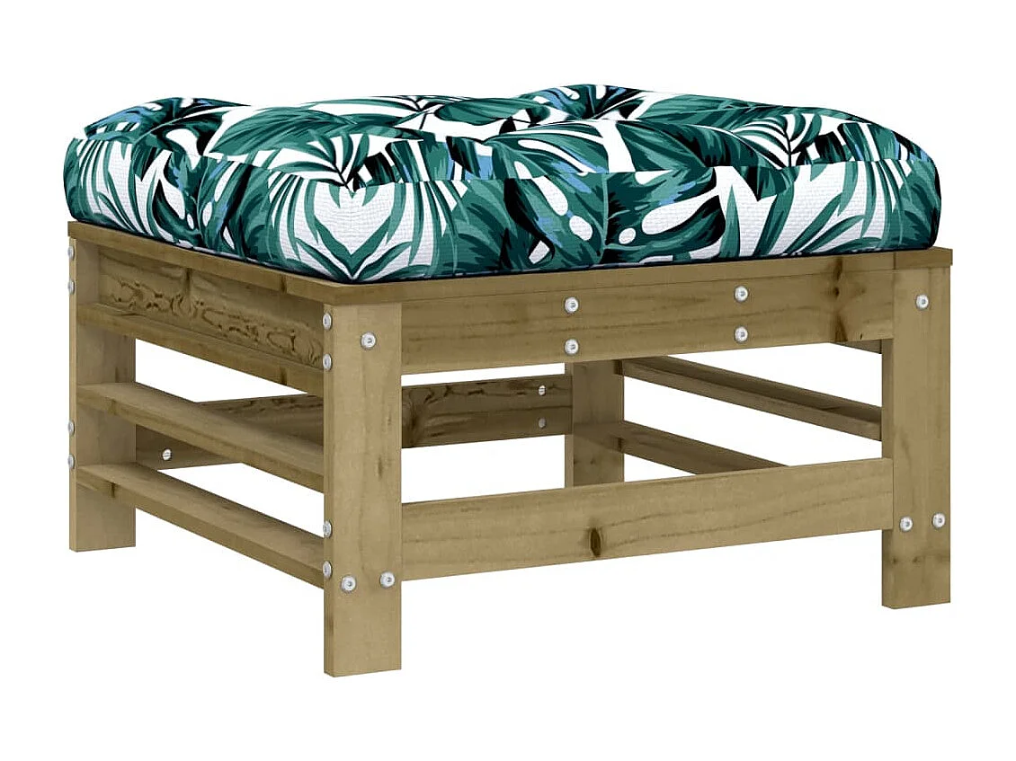 Livan  Repose-pied de jardin avec coussin bois de pin imprégné