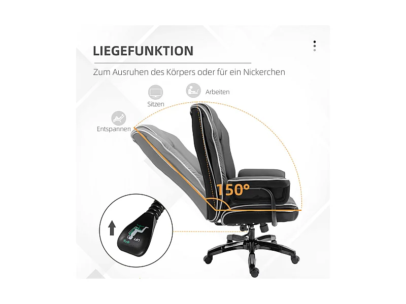 Chaise de bureau - dossier Inclinable à 150° - hauteur réglable - avec roulettes - charge 120kg - 76x80x118/124cm