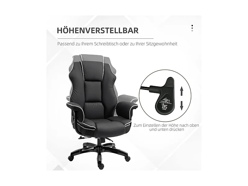 Chaise de bureau - dossier Inclinable à 150° - hauteur réglable - avec roulettes - charge 120kg - 76x80x118/124cm
