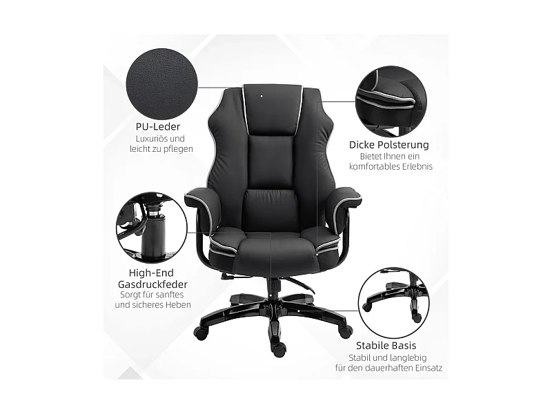 Chaise de bureau - dossier Inclinable à 150° - hauteur réglable - avec roulettes - charge 120kg - 76x80x118/124cm