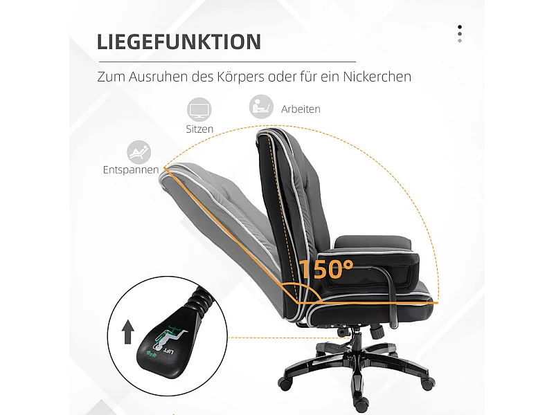 Chaise de bureau - dossier Inclinable à 150° - hauteur réglable - avec roulettes - charge 120kg - 76x80x118/124cm