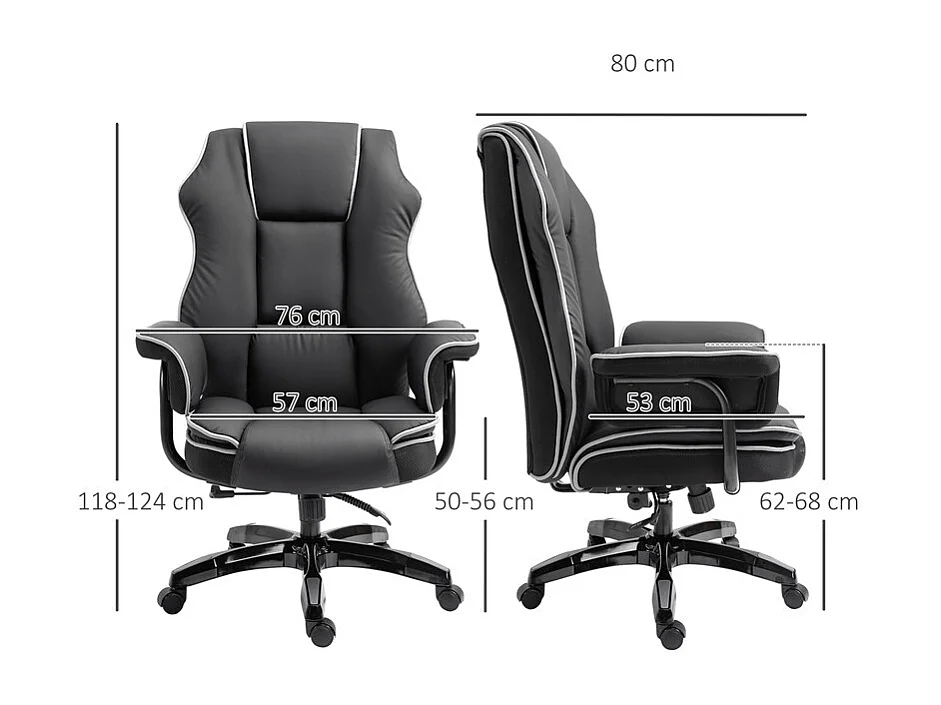 Chaise de bureau - dossier Inclinable à 150° - hauteur réglable - avec roulettes - charge 120kg - 76x80x118/124cm