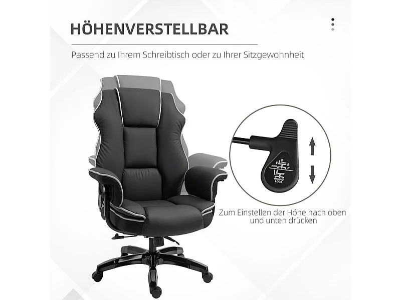 Chaise de bureau - dossier Inclinable à 150° - hauteur réglable - avec roulettes - charge 120kg - 76x80x118/124cm