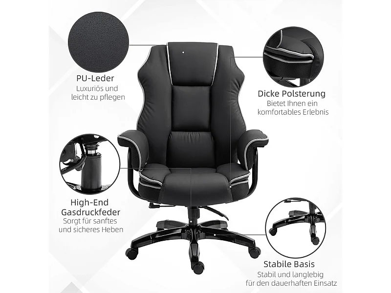 Chaise de bureau - dossier Inclinable à 150° - hauteur réglable - avec roulettes - charge 120kg - 76x80x118/124cm