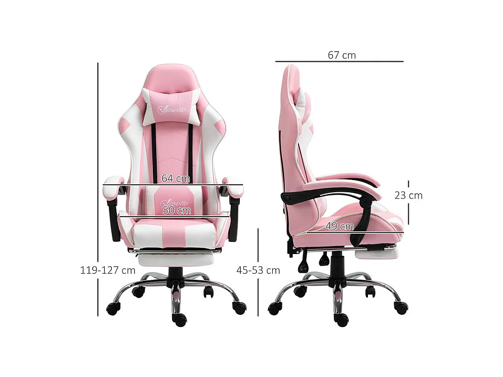 Gaming-Stuhl aus Leder, mit Fußstütze Kopfstütze Lendenkissen, höhenverstellbar, ergonomisch, 64x67x119/127cm