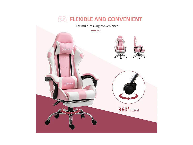 Gaming-Stuhl aus Leder, mit Fußstütze Kopfstütze Lendenkissen, höhenverstellbar, ergonomisch, 64x67x119/127cm