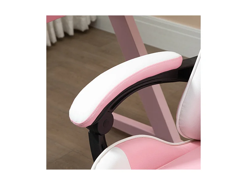 Gaming-Stuhl aus Leder, mit Fußstütze Kopfstütze Lendenkissen, höhenverstellbar, ergonomisch, 64x67x119/127cm