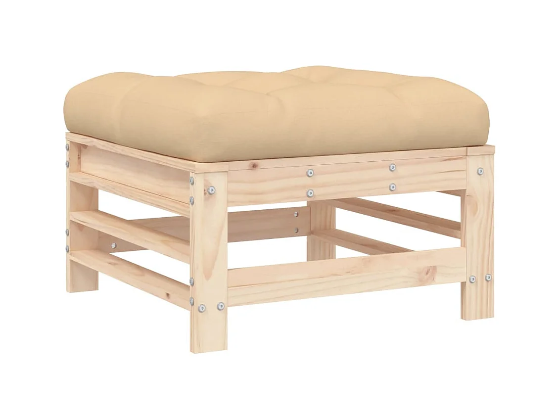 Livan  Repose-pied de jardin avec coussin bois de pin massif