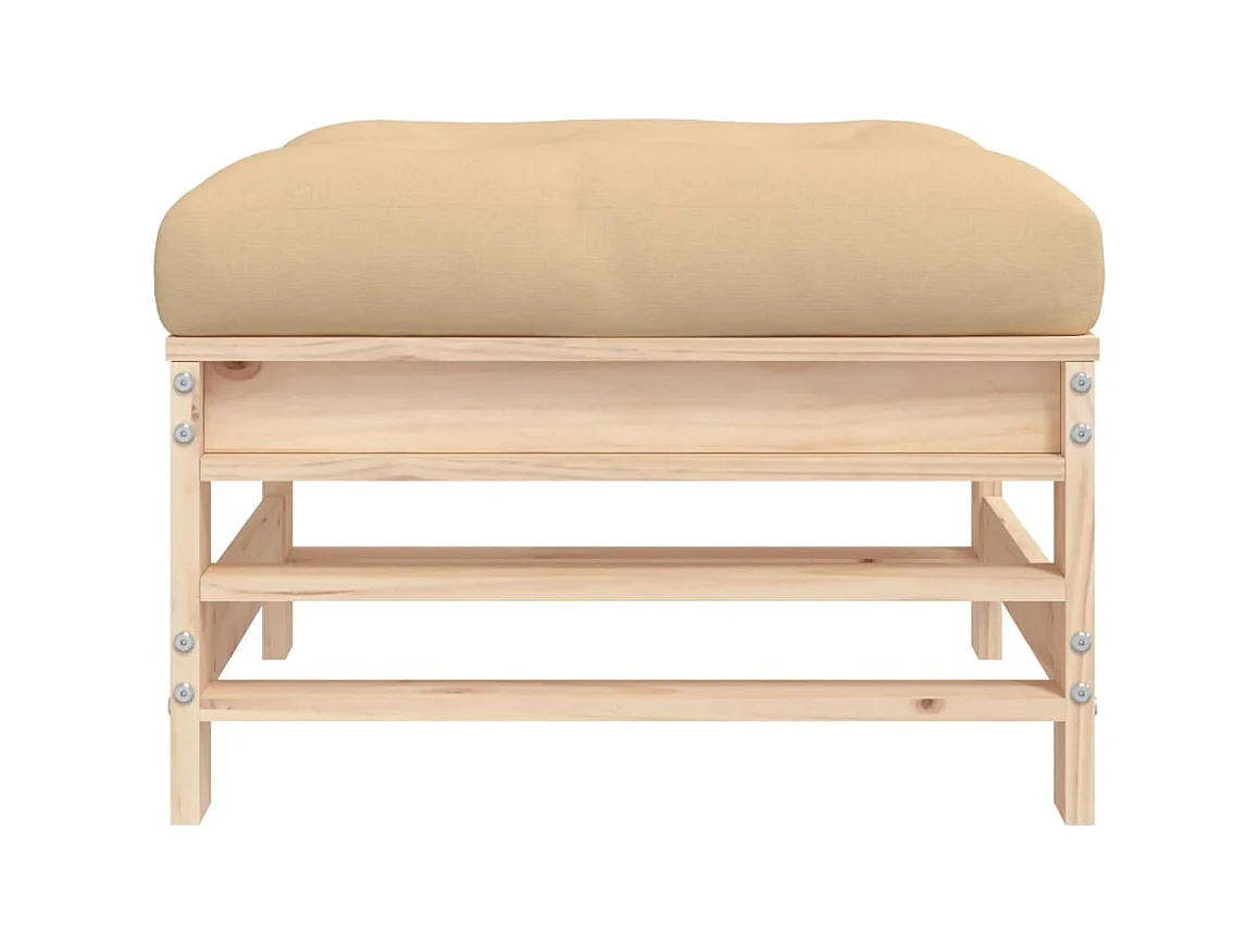 Livan  Repose-pied de jardin avec coussin bois de pin massif