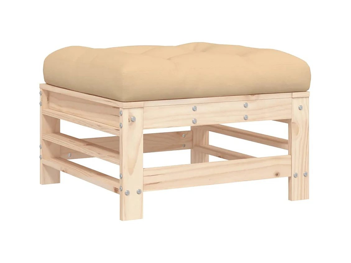 Livan  Repose-pied de jardin avec coussin bois de pin massif