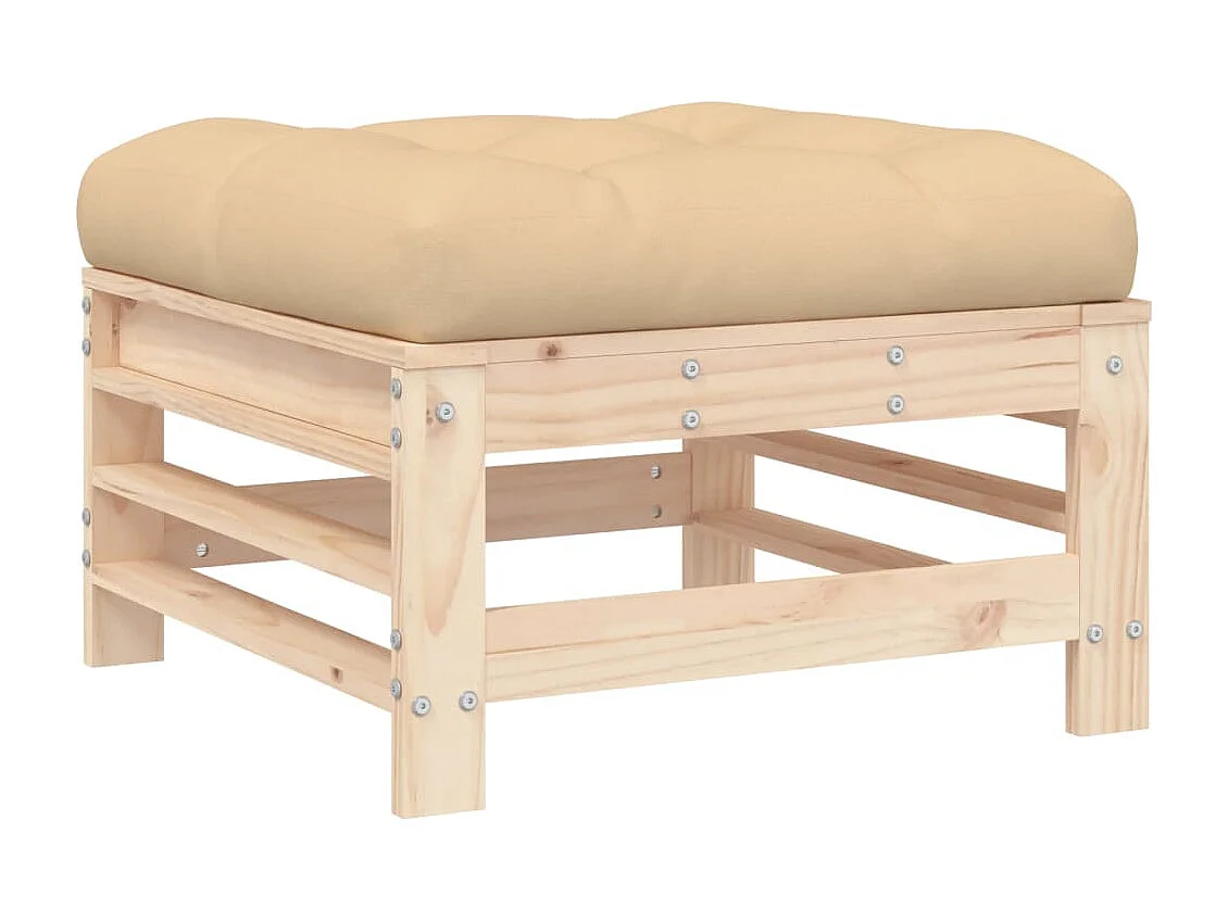 Livan  Repose-pied de jardin avec coussin bois de pin massif