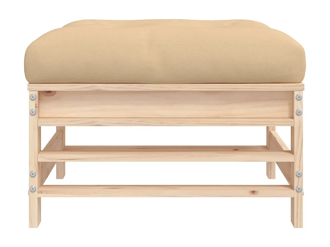 Livan  Repose-pied de jardin avec coussin bois de pin massif