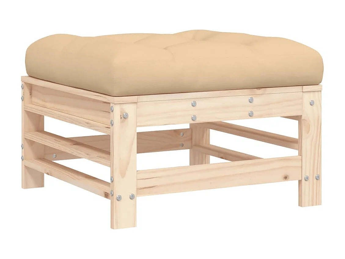 Livan  Repose-pied de jardin avec coussin bois de pin massif