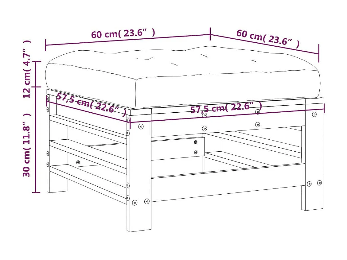 Livan  Repose-pied de jardin avec coussin bois de pin massif