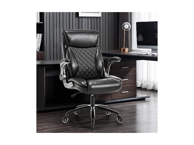 Chaise de bureau avec 5 roulettes - accoudoirs pliable - hauteur réglable - Charge 200kg - Tissu Noir