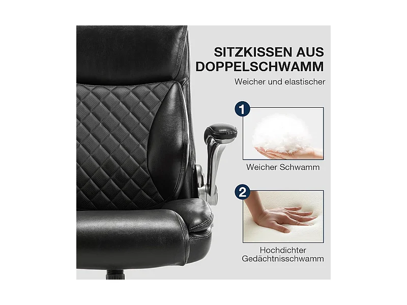 Chaise de bureau avec 5 roulettes - accoudoirs pliable - hauteur réglable - Charge 200kg - Tissu Noir