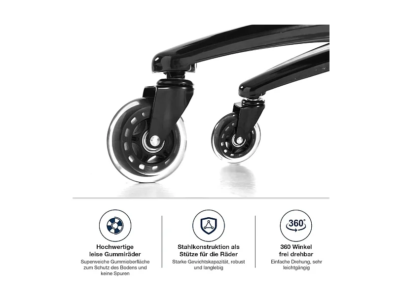 Chaise de bureau avec 5 roulettes - accoudoirs pliable - hauteur réglable - Charge 200kg - Tissu Noir