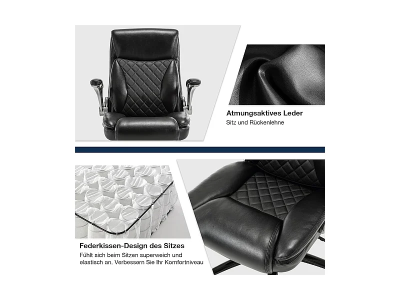 Chaise de bureau avec 5 roulettes - accoudoirs pliable - hauteur réglable - Charge 200kg - Tissu Noir