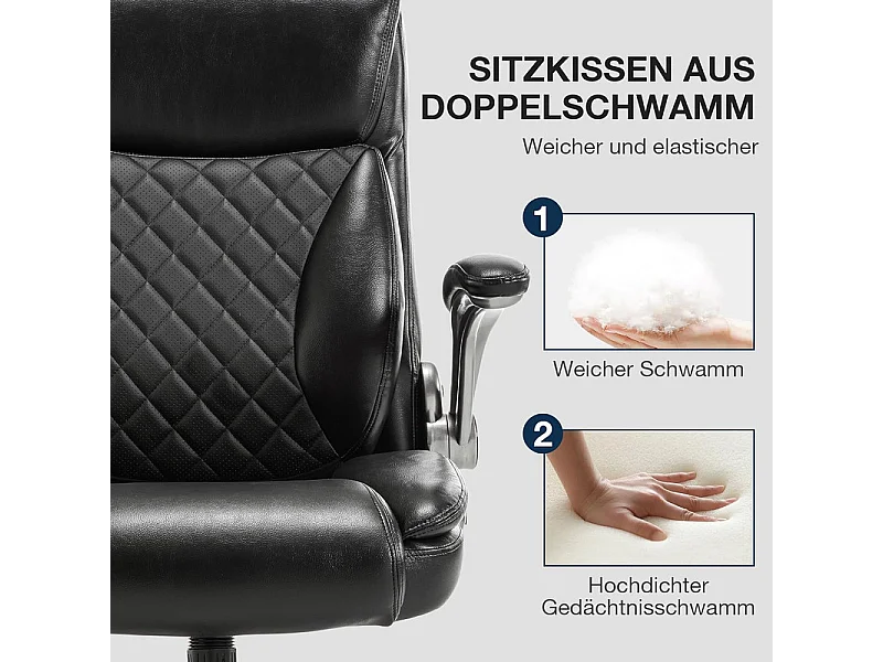 Chaise de bureau avec 5 roulettes - accoudoirs pliable - hauteur réglable - Charge 200kg - Tissu Noir