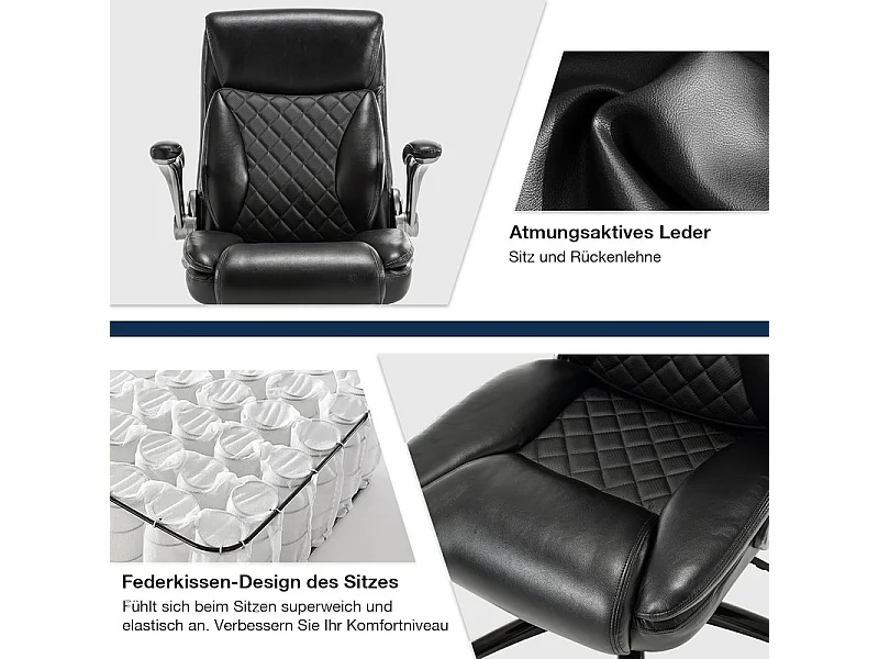 Chaise de bureau avec 5 roulettes - accoudoirs pliable - hauteur réglable - Charge 200kg - Tissu Noir