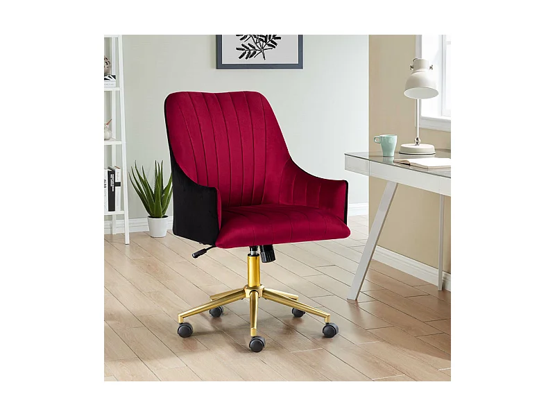 Chaise de bureau pivotante en velours - avec 5 roulettes - hauteur réglable - charge 150kg - Rouge