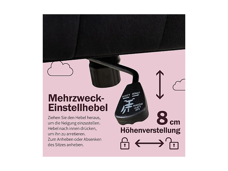 Chaise de bureau pivotante en velours - avec 5 roulettes - hauteur réglable - charge 150kg - Rouge