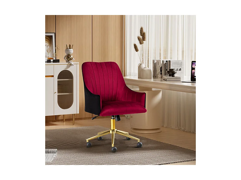 Chaise de bureau pivotante en velours - avec 5 roulettes - hauteur réglable - charge 150kg - Rouge