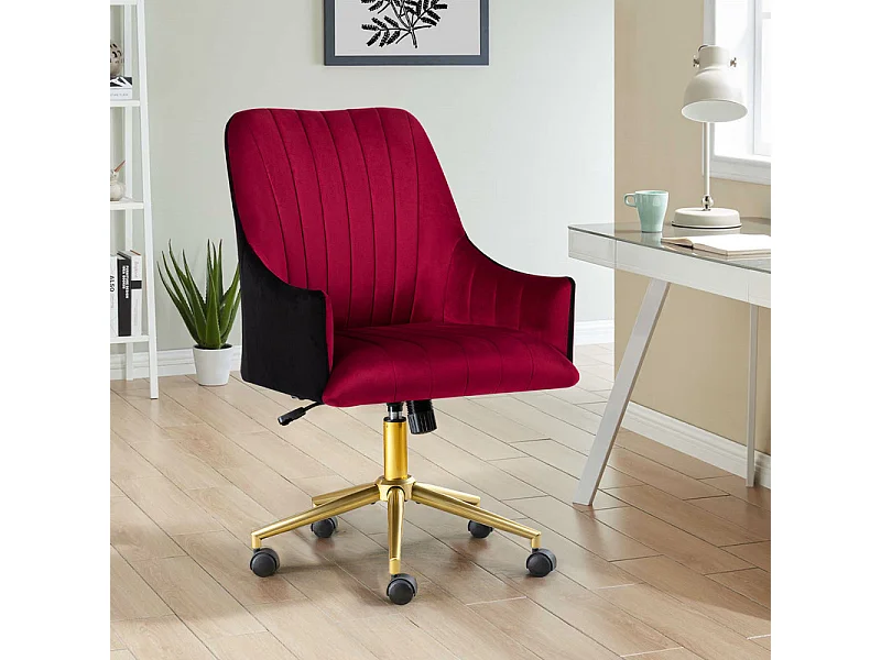 Chaise de bureau pivotante en velours - avec 5 roulettes - hauteur réglable - charge 150kg - Rouge