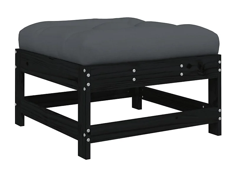 Ezra  Tuinvoetenbank met kussen massief grenenhout zwart