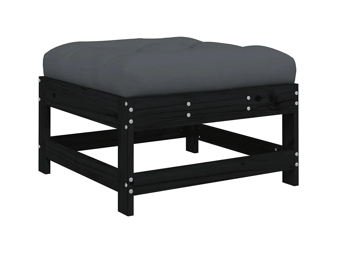 Ezra  Repose-pied de jardin avec coussin noir bois de pin massif