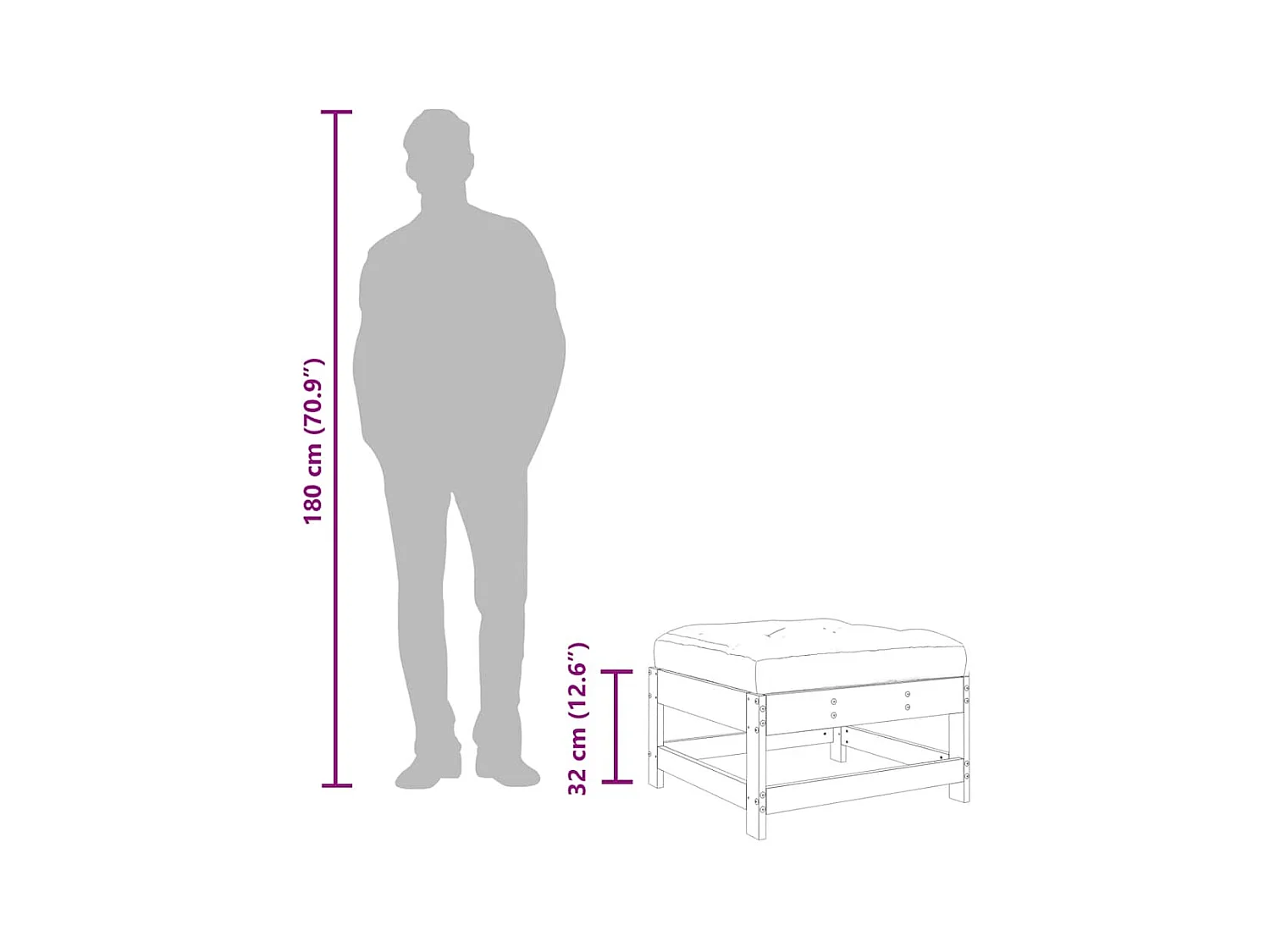 Ezra  Repose-pied de jardin avec coussin noir bois de pin massif