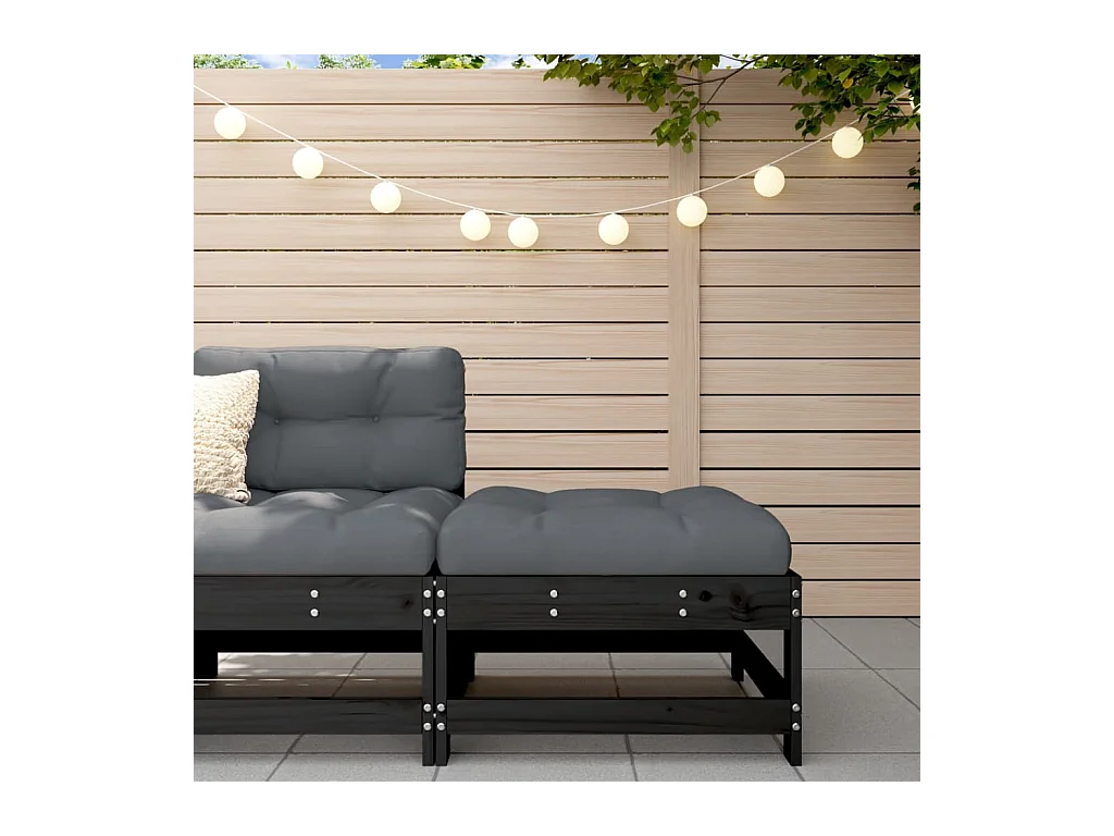 Ezra  Repose-pied de jardin avec coussin noir bois de pin massif