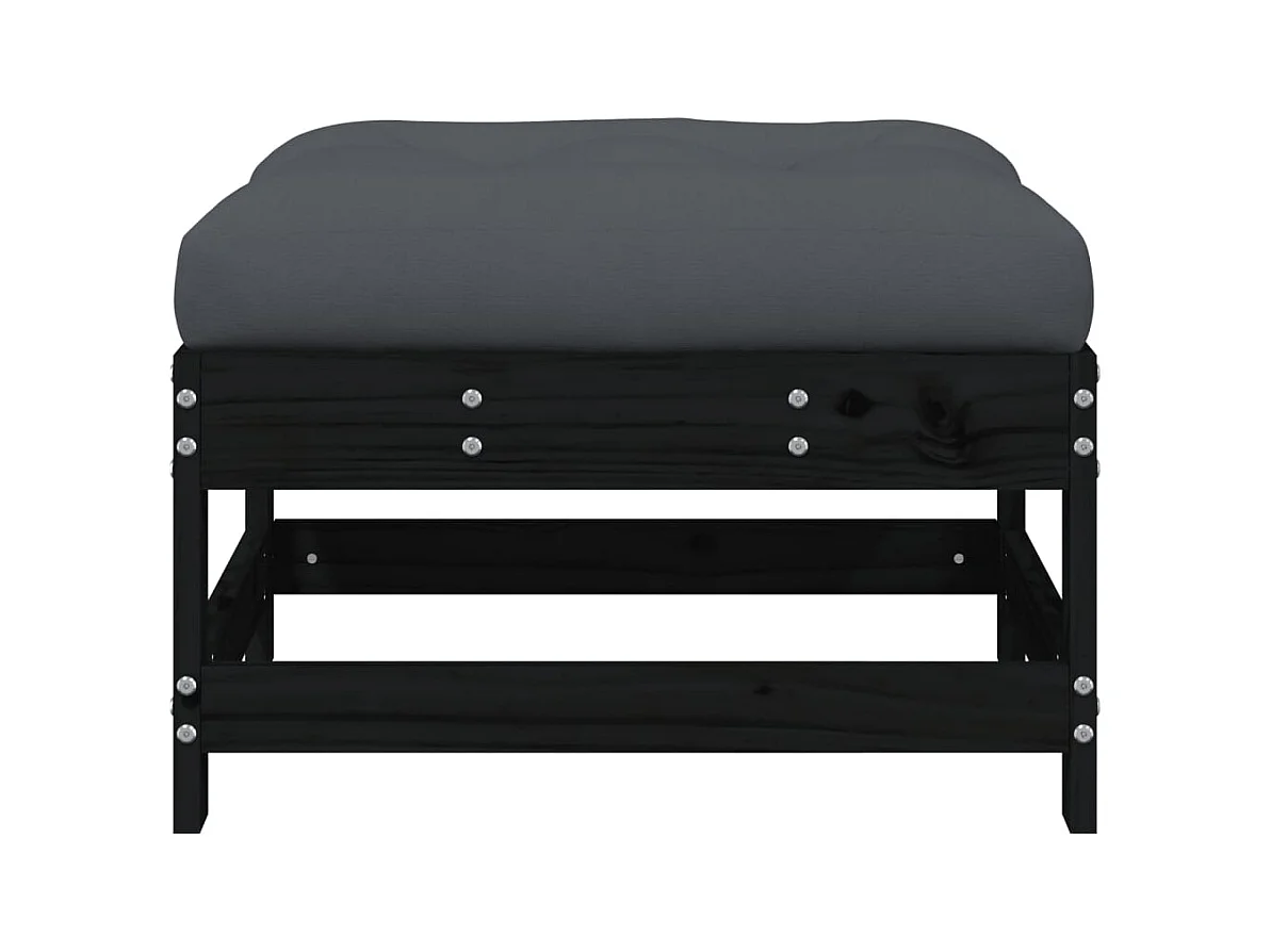 Ezra  Repose-pied de jardin avec coussin noir bois de pin massif