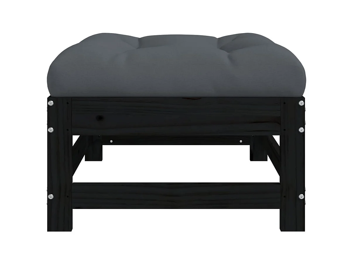 Ezra  Repose-pied de jardin avec coussin noir bois de pin massif