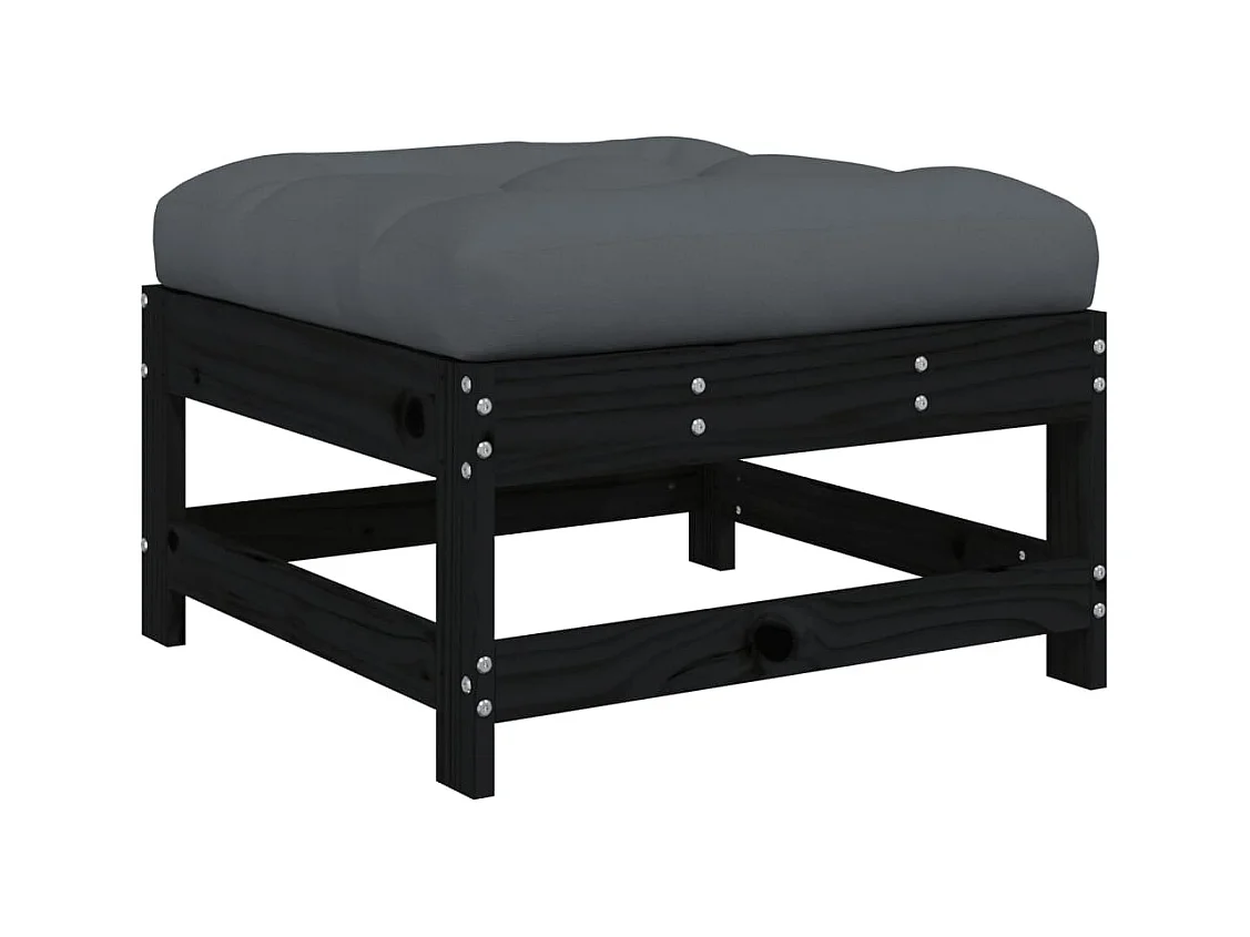 Ezra  Repose-pied de jardin avec coussin noir bois de pin massif