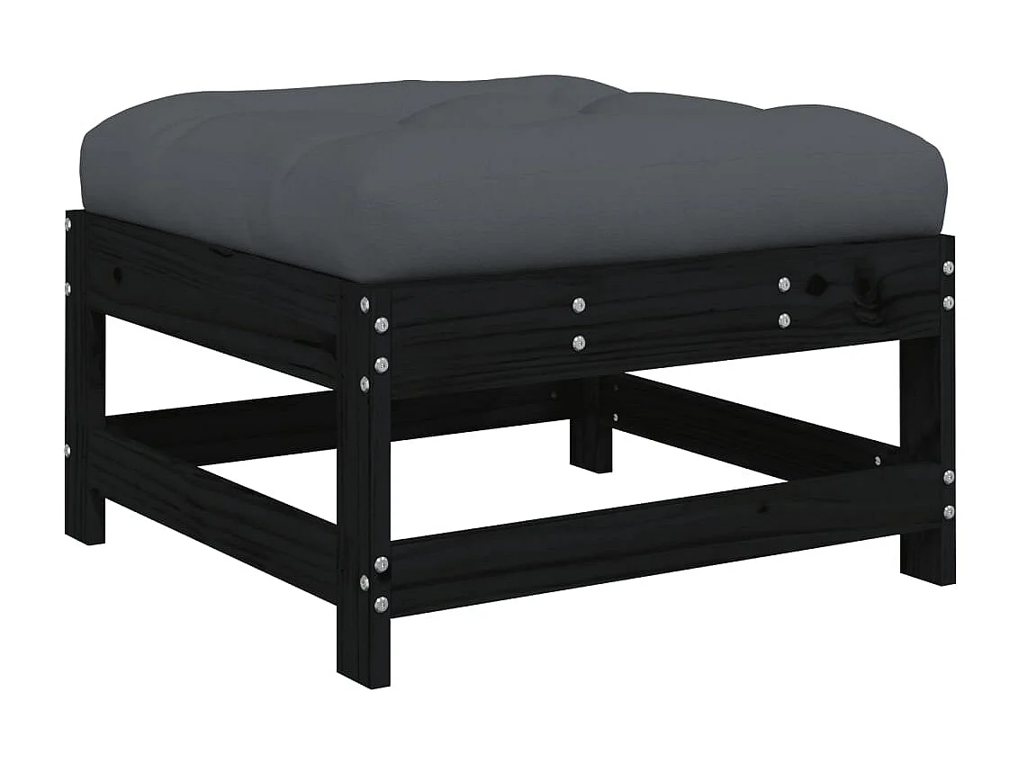 Ezra  Tuinvoetenbank met kussen massief grenenhout zwart