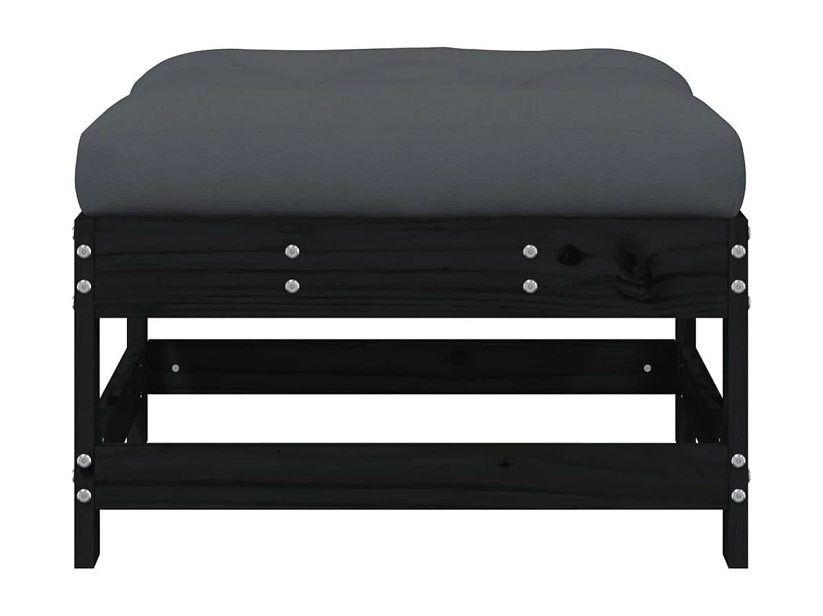 Ezra  Tuinvoetenbank met kussen massief grenenhout zwart