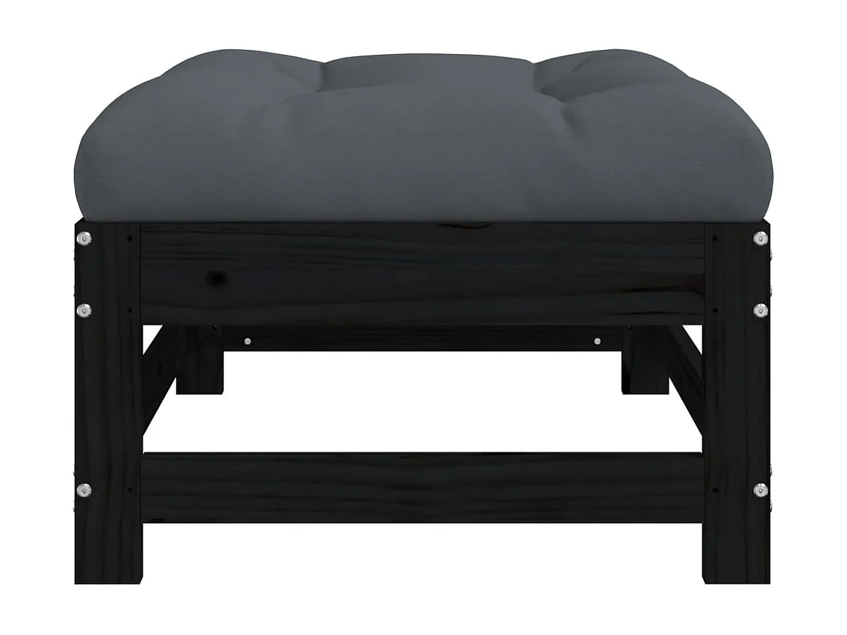 Ezra  Tuinvoetenbank met kussen massief grenenhout zwart
