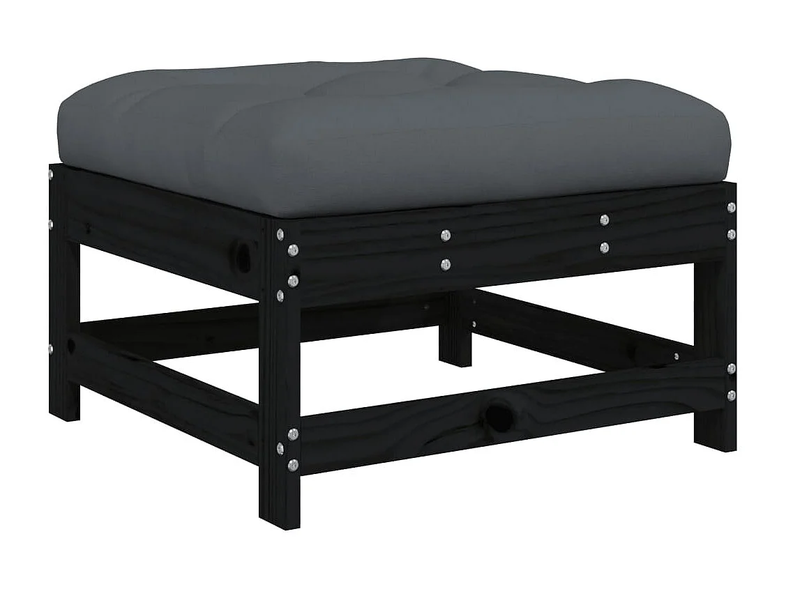 Ezra  Tuinvoetenbank met kussen massief grenenhout zwart