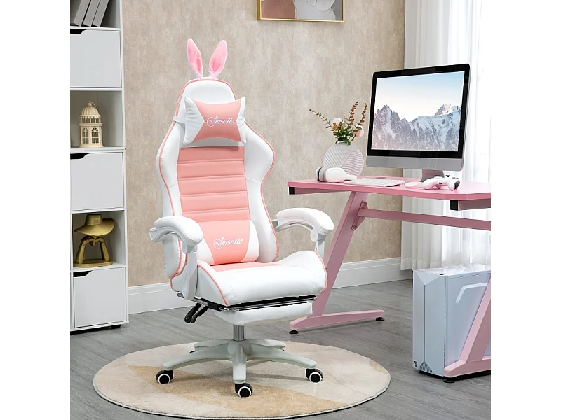 Chaise Gaming ergonomique - avec support lombaire et repose-pieds - hauteur et inclinaison réglable - 65x63x136/142cm